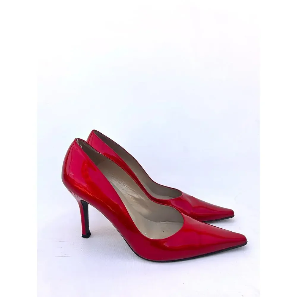 Stuart Weitzman Cherry Red Patent Leather Pointed Toe Heels Stilettos 8.5 Pumps